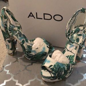 Floral chunk heels